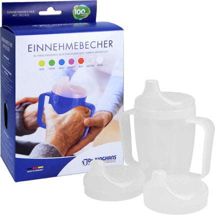 EINNEHMEBECHER m.2 Griffen+2 Deck.4+8+12mm milchig