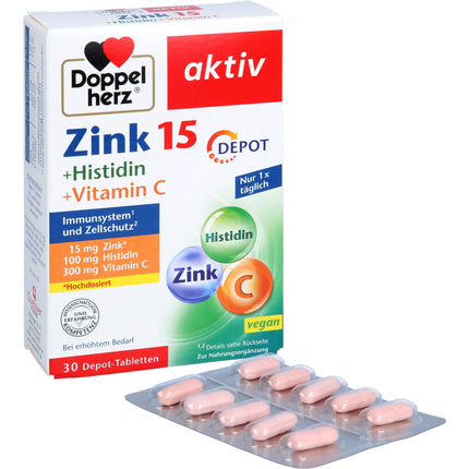DOPPELHERZ Zink 15 mg+Histidin+Vit.C Depot aktiv