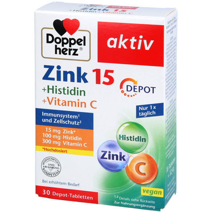 DOPPELHERZ Zink 15 mg+Histidin+Vit.C Depot aktiv