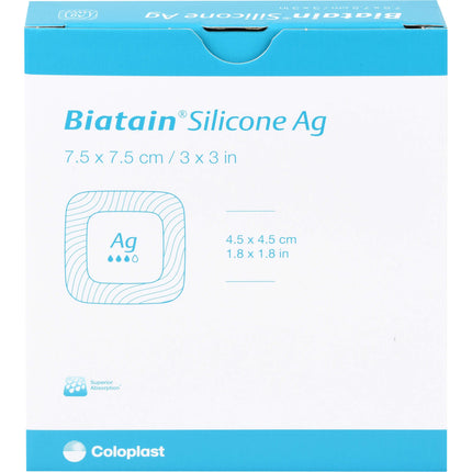 BIATAIN Silicone Ag Schaumverband 7,5x7,5 cm