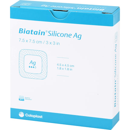 BIATAIN Silicone Ag Schaumverband 7,5x7,5 cm