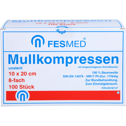MULLKOMPRESSEN ES 10x20 cm unsteril 8fach