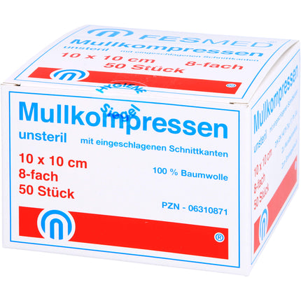 MULLKOMPRESSEN ES 10x10 cm unsteril 8fach