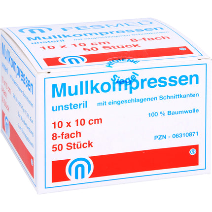 MULLKOMPRESSEN ES 10x10 cm unsteril 8fach