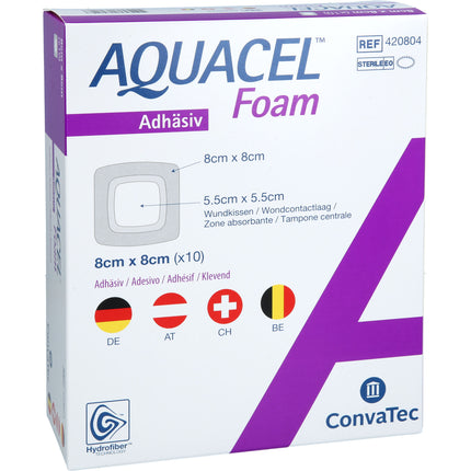 AQUACEL Foam adhäsiv 8x8 cm Verband